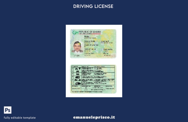 verified style modello di patente di guida del Ghana in stile verificato template